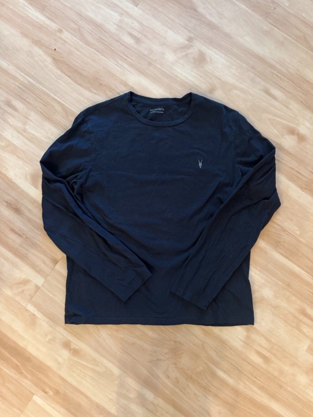 AllSaints Long Sleeve T Shirt Black Mens XL Cotton Minimal Logo
